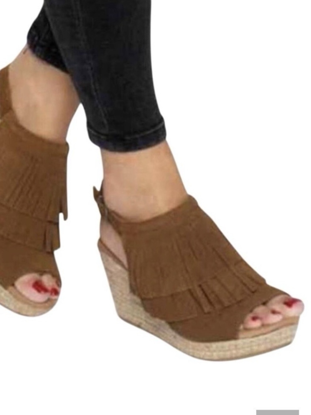 Minnetonka Ashley Wedge Suede Espadrille Sandals | Dusty Brown | Size 8